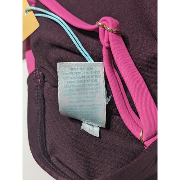 Kona Sol Bandeau Bikini Top Women's Colorblock Pink Burgundy L 12-14 Removable - Picture 11 of 11